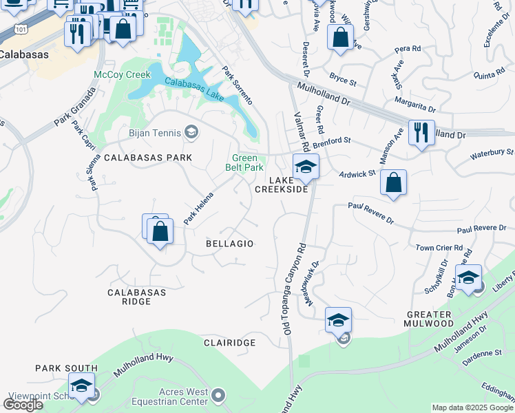 map of restaurants, bars, coffee shops, grocery stores, and more near 4324 Park Verdi in Calabasas