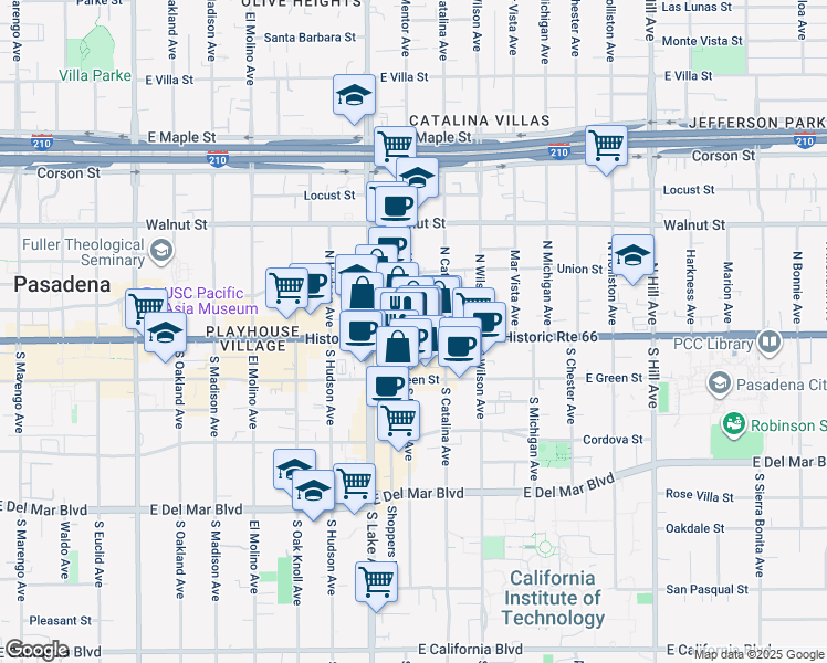 map of restaurants, bars, coffee shops, grocery stores, and more near 931 East Colorado Boulevard in Pasadena