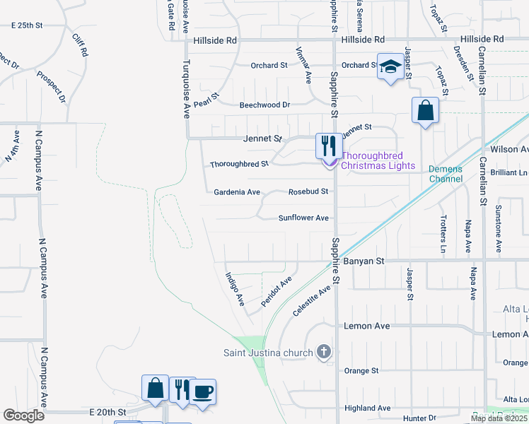 map of restaurants, bars, coffee shops, grocery stores, and more near 8100 Sunflower Avenue in Rancho Cucamonga