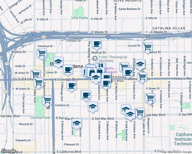 map of restaurants, bars, coffee shops, grocery stores, and more near 256 East Colorado Boulevard in Pasadena