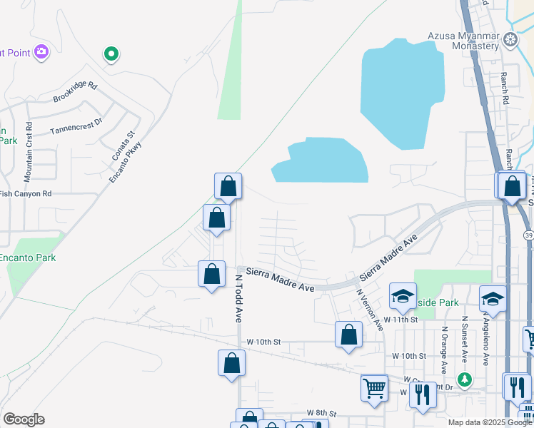 map of restaurants, bars, coffee shops, grocery stores, and more near 1195 West Calle De Las Estrellas in Azusa