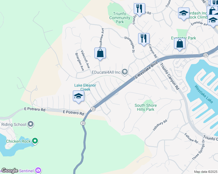 map of restaurants, bars, coffee shops, grocery stores, and more near 1464 Cheswick Place in Westlake Village