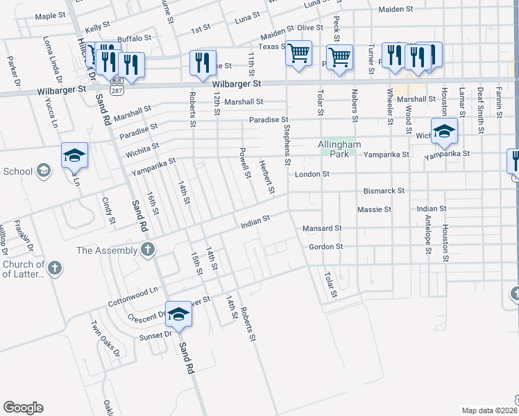 map of restaurants, bars, coffee shops, grocery stores, and more near 3299 Bismarck Street in Vernon