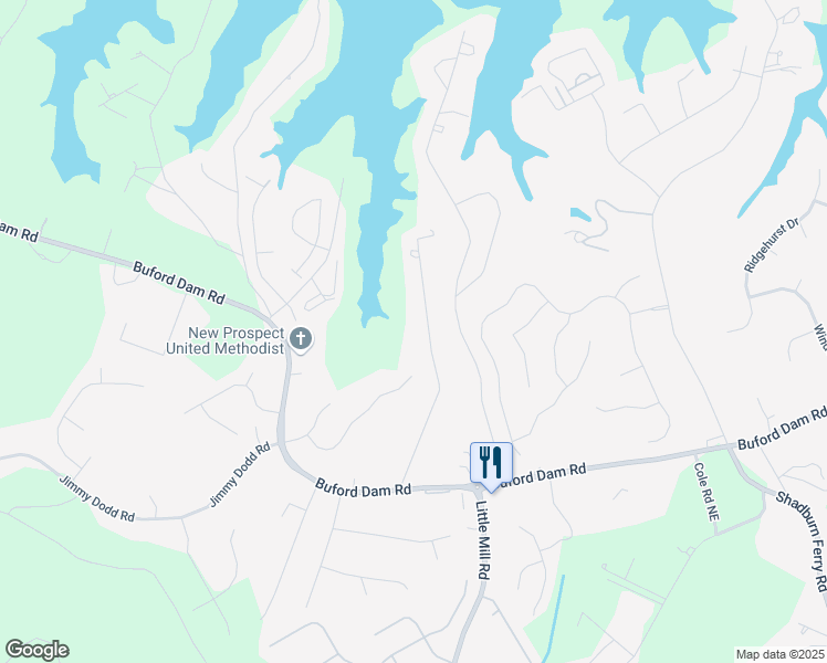 map of restaurants, bars, coffee shops, grocery stores, and more near 5934 Dolvin Lane in Buford