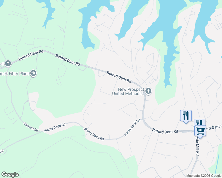 map of restaurants, bars, coffee shops, grocery stores, and more near 6020 Branden Hill Lane in Buford