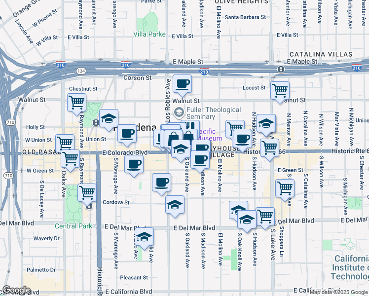 map of restaurants, bars, coffee shops, grocery stores, and more near 256 East Colorado Boulevard in Pasadena