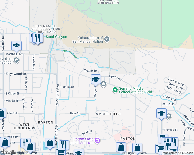 map of restaurants, bars, coffee shops, grocery stores, and more near 3094 Bangor Avenue North in Highland