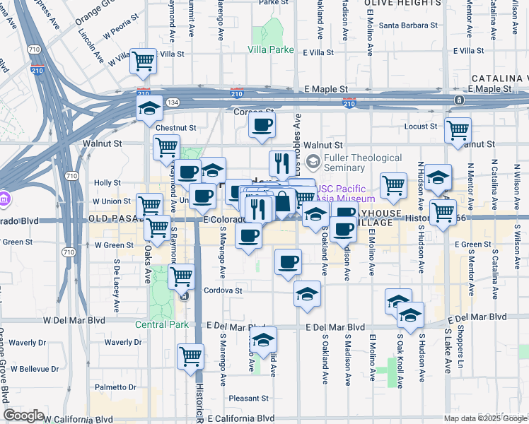 map of restaurants, bars, coffee shops, grocery stores, and more near 339 East Colorado Boulevard in Pasadena