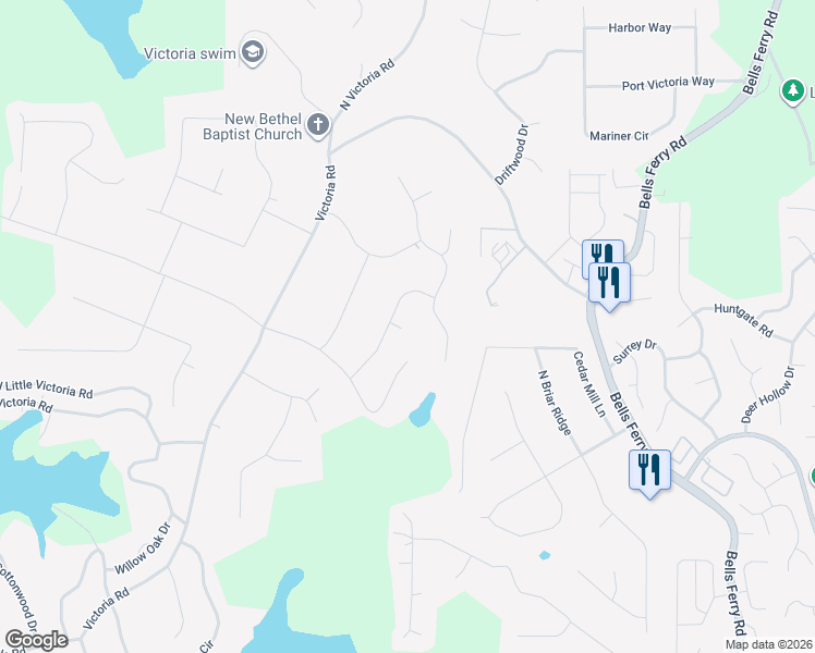 map of restaurants, bars, coffee shops, grocery stores, and more near 1308 Bass Drive in Woodstock