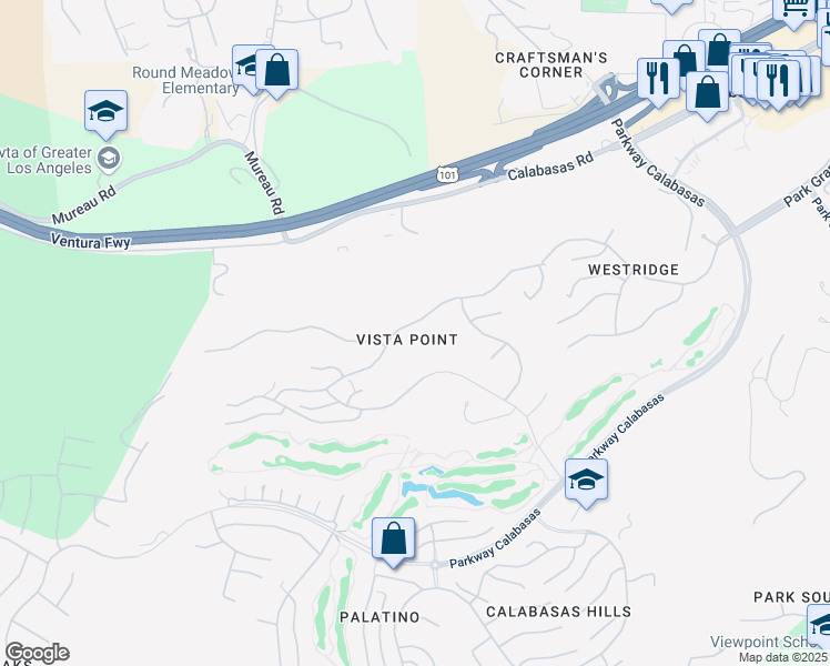 map of restaurants, bars, coffee shops, grocery stores, and more near 24464 Park Granada in Calabasas