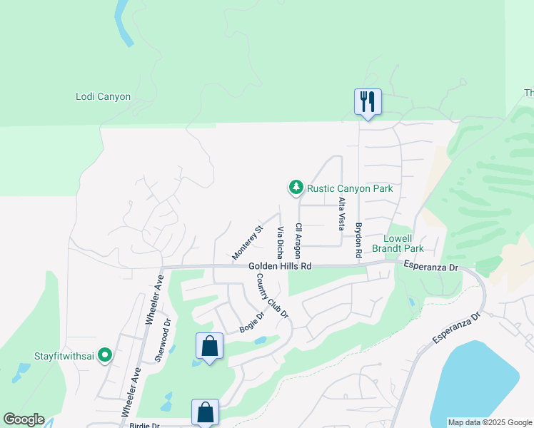 map of restaurants, bars, coffee shops, grocery stores, and more near 7227 Monterey Street in La Verne