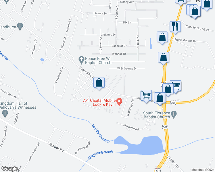 map of restaurants, bars, coffee shops, grocery stores, and more near 494 Londonberry Drive in Florence