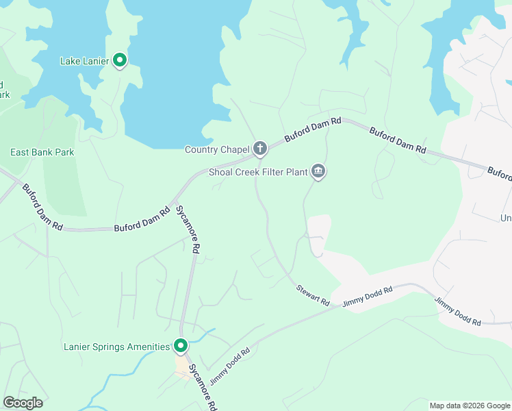 map of restaurants, bars, coffee shops, grocery stores, and more near 6270 Stewart Road in Buford