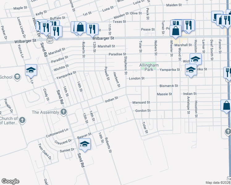 map of restaurants, bars, coffee shops, grocery stores, and more near 3299 Bismarck Street in Vernon