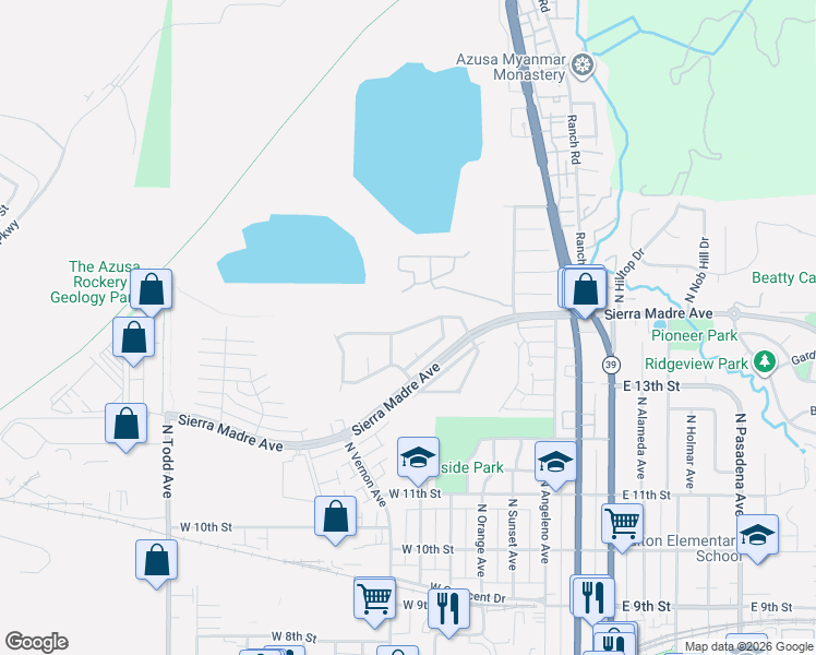 map of restaurants, bars, coffee shops, grocery stores, and more near 650 West Virginia Ann Drive in Azusa