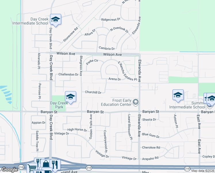 map of restaurants, bars, coffee shops, grocery stores, and more near 5967 Rancho Vista Place in Rancho Cucamonga