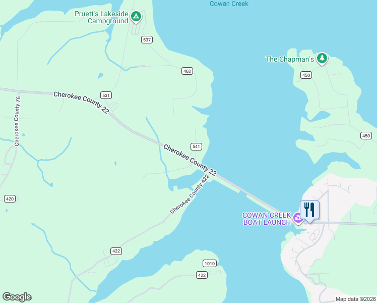 map of restaurants, bars, coffee shops, grocery stores, and more near Cherokee County 22 in Centre