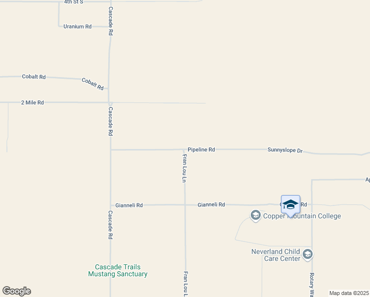 map of restaurants, bars, coffee shops, grocery stores, and more near Fran Lou Lane in Joshua Tree