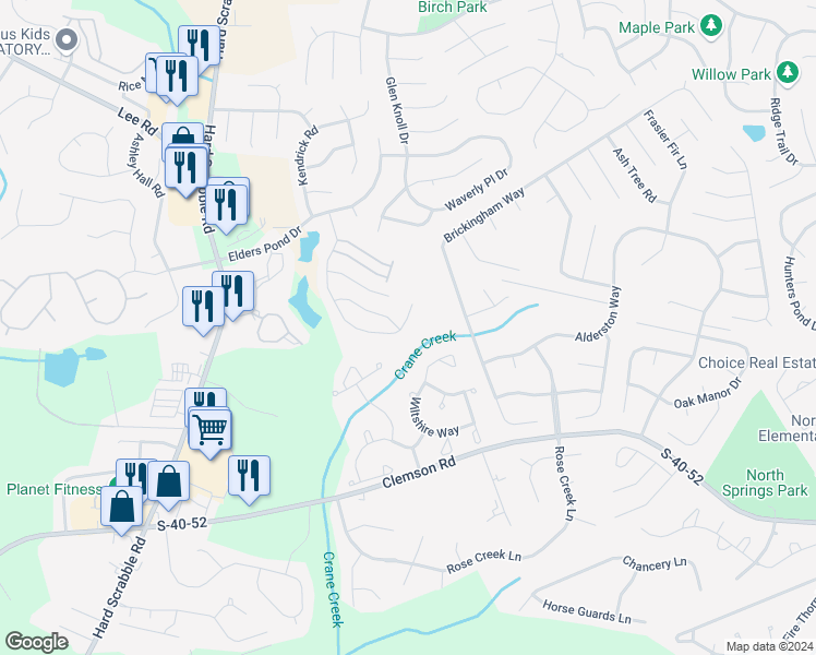 map of restaurants, bars, coffee shops, grocery stores, and more near 402 Elders Pond Circle in Columbia