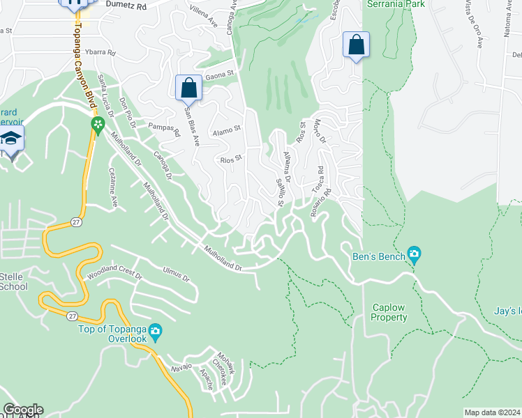 map of restaurants, bars, coffee shops, grocery stores, and more near Golondrina Street in Los Angeles