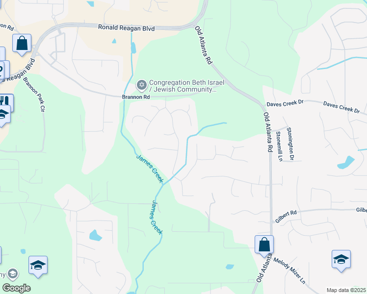 map of restaurants, bars, coffee shops, grocery stores, and more near 1245 Woodland Trace in Cumming