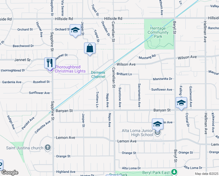 map of restaurants, bars, coffee shops, grocery stores, and more near 5957 Napa Avenue in Rancho Cucamonga