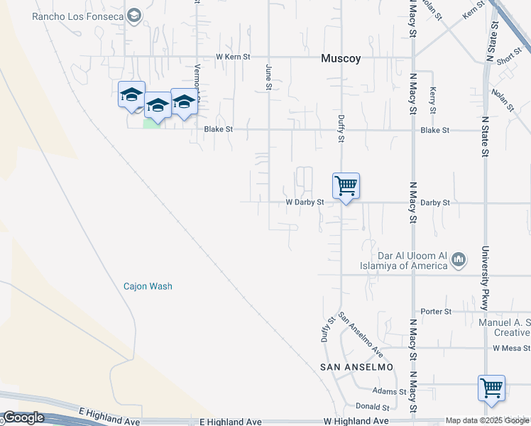 map of restaurants, bars, coffee shops, grocery stores, and more near 2750 June Street in Muscoy