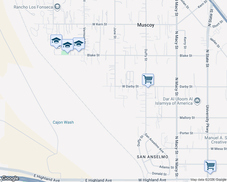 map of restaurants, bars, coffee shops, grocery stores, and more near 2750 June Street in Muscoy