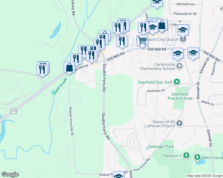 map of restaurants, bars, coffee shops, grocery stores, and more near 1419-1591 Douthit Ferry Rd in Cartersville