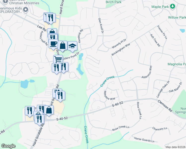 map of restaurants, bars, coffee shops, grocery stores, and more near 333 Elders Pond Circle in Columbia