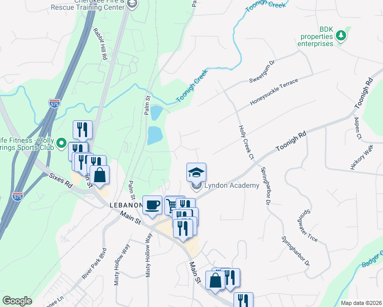 map of restaurants, bars, coffee shops, grocery stores, and more near 205 Cryder Lane in Canton