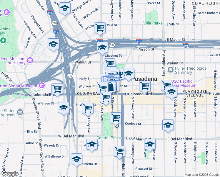 map of restaurants, bars, coffee shops, grocery stores, and more near 35 North Raymond Avenue in Pasadena