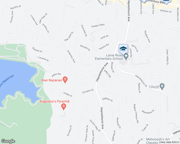 map of restaurants, bars, coffee shops, grocery stores, and more near 16810 Adlon Road in Los Angeles