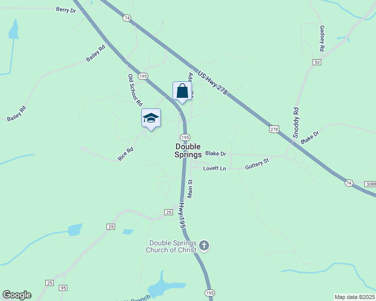 map of restaurants, bars, coffee shops, grocery stores, and more near in Double Springs
