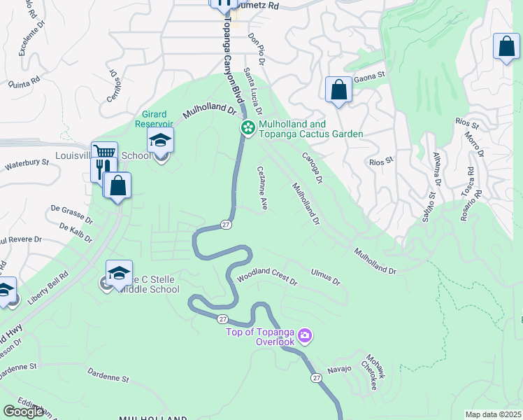 map of restaurants, bars, coffee shops, grocery stores, and more near 4327 Cezanne Avenue in Los Angeles