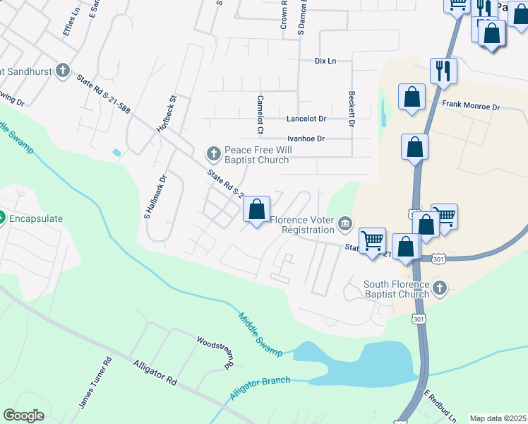 map of restaurants, bars, coffee shops, grocery stores, and more near 530 3rd Loop Road in Florence