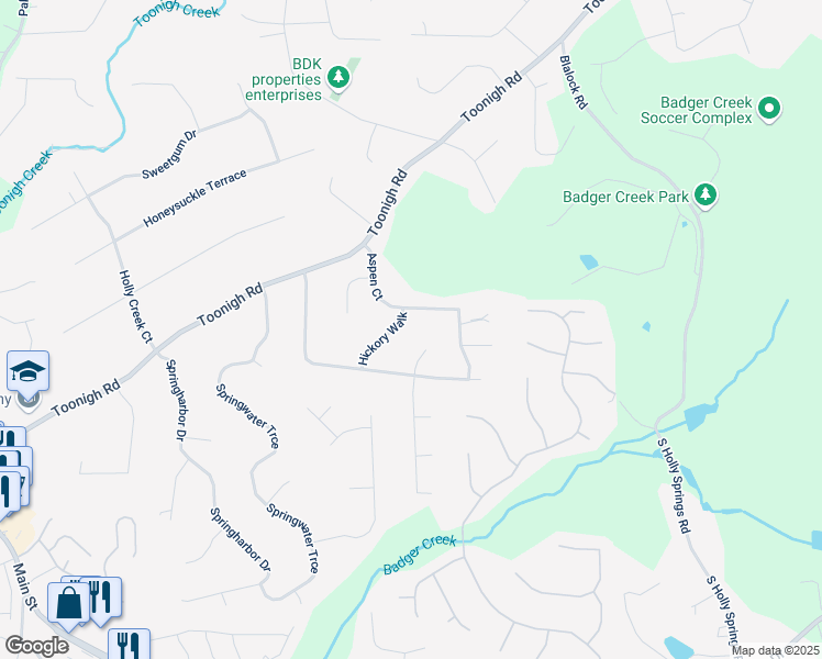 map of restaurants, bars, coffee shops, grocery stores, and more near 403 Hickory Walk in Woodstock