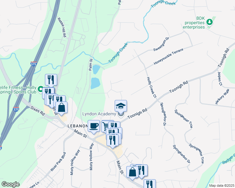 map of restaurants, bars, coffee shops, grocery stores, and more near 304 Ridge Hill Circle in Canton