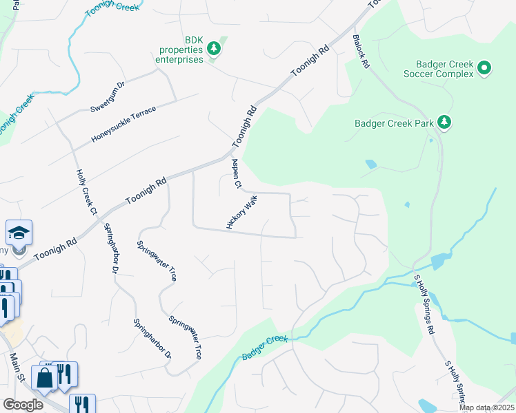 map of restaurants, bars, coffee shops, grocery stores, and more near 403 Hickory Walk in Woodstock