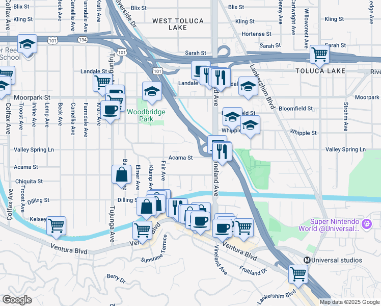 map of restaurants, bars, coffee shops, grocery stores, and more near in Los Angeles County