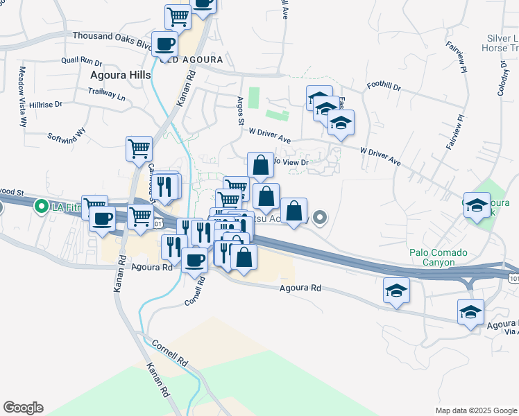map of restaurants, bars, coffee shops, grocery stores, and more near 5108 Clareton Dr in Agoura Hills
