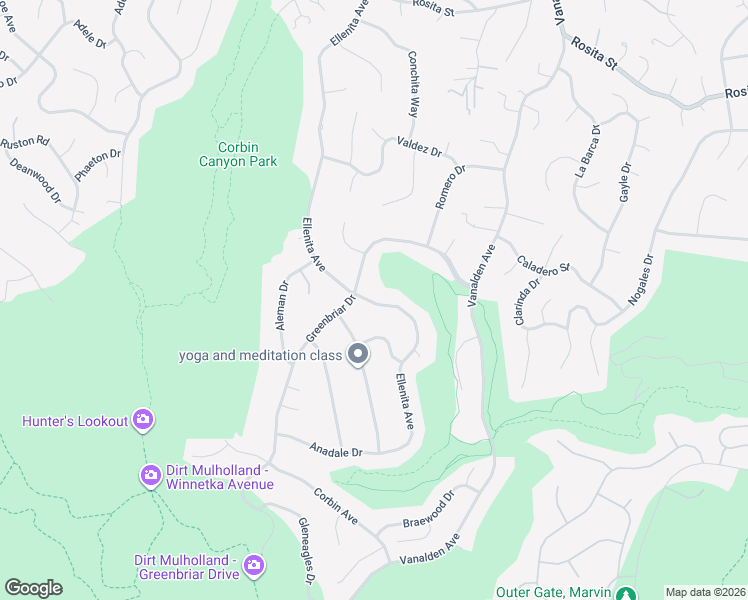 map of restaurants, bars, coffee shops, grocery stores, and more near 4164 Tarrybrae Terrace in Los Angeles