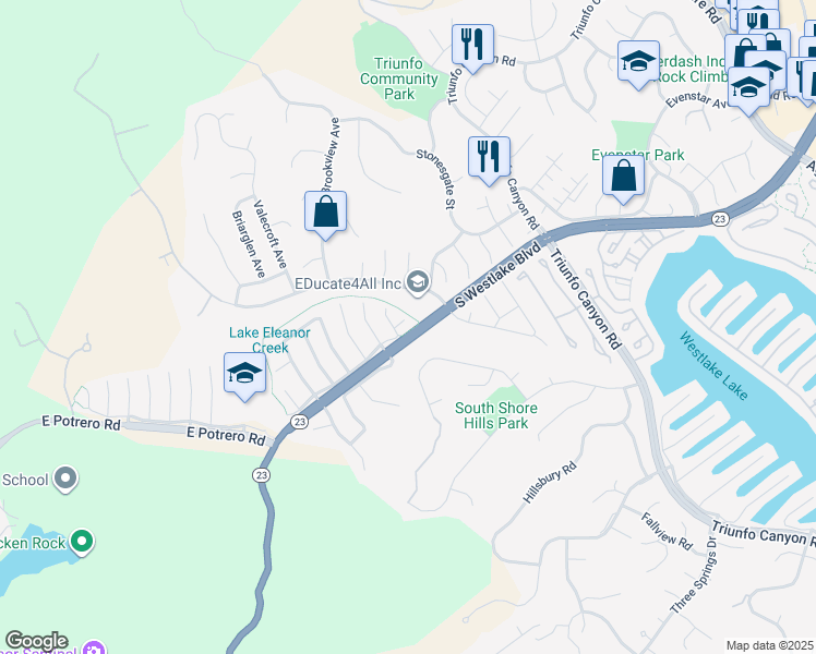 map of restaurants, bars, coffee shops, grocery stores, and more near 1426 Oldbury Place in Westlake Village