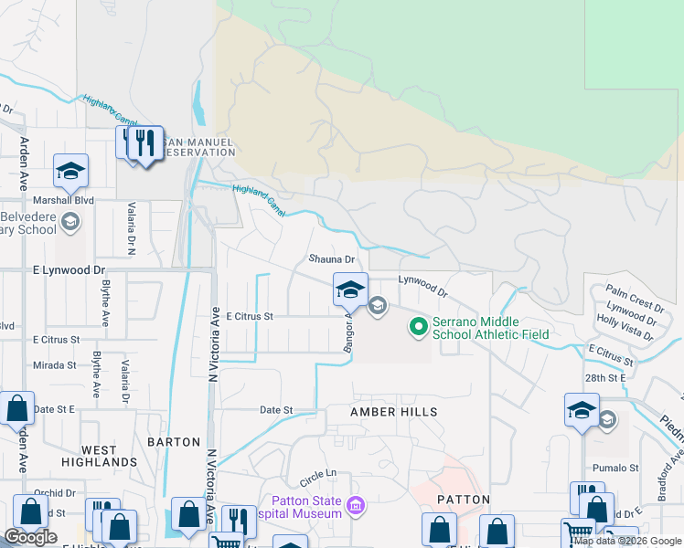 map of restaurants, bars, coffee shops, grocery stores, and more near 3061 Piedmont Drive in Highland