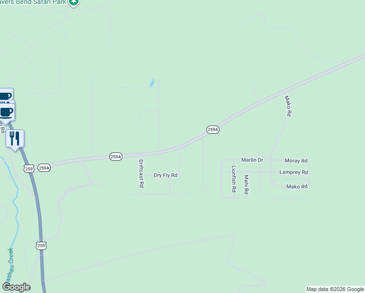 map of restaurants, bars, coffee shops, grocery stores, and more near Dry Fly Road in Broken Bow