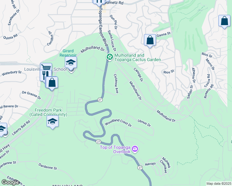 map of restaurants, bars, coffee shops, grocery stores, and more near 4327 Cezanne Avenue in Los Angeles