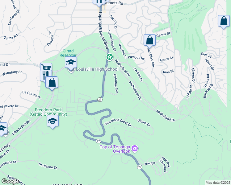 map of restaurants, bars, coffee shops, grocery stores, and more near 4334 Cezanne Avenue in Los Angeles