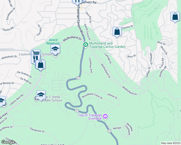 map of restaurants, bars, coffee shops, grocery stores, and more near 4334 Cezanne Avenue in Los Angeles