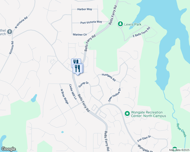 map of restaurants, bars, coffee shops, grocery stores, and more near 507 Huntgate Road in Woodstock