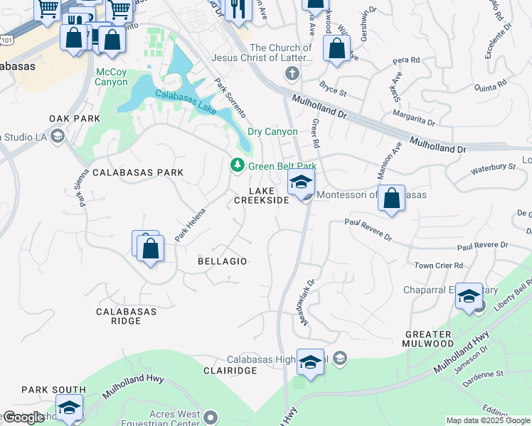 map of restaurants, bars, coffee shops, grocery stores, and more near 4261 Temma Court in Calabasas